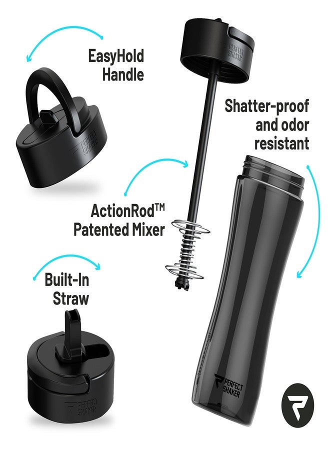 PerfectShaker Luma Series Tritan Shaker Bottle with Built-In Straw & Measurement Scale – 28oz Leakproof, BPA-Free, Dishwasher Safe Protein Shaker, Smoothie & Pre-Workout Mixer Shaker(Black) - Image 3
